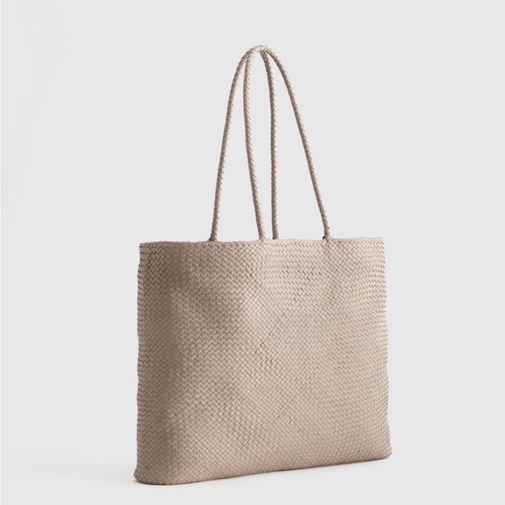 Quince Italian Leather Handwoven Tote - Taupe